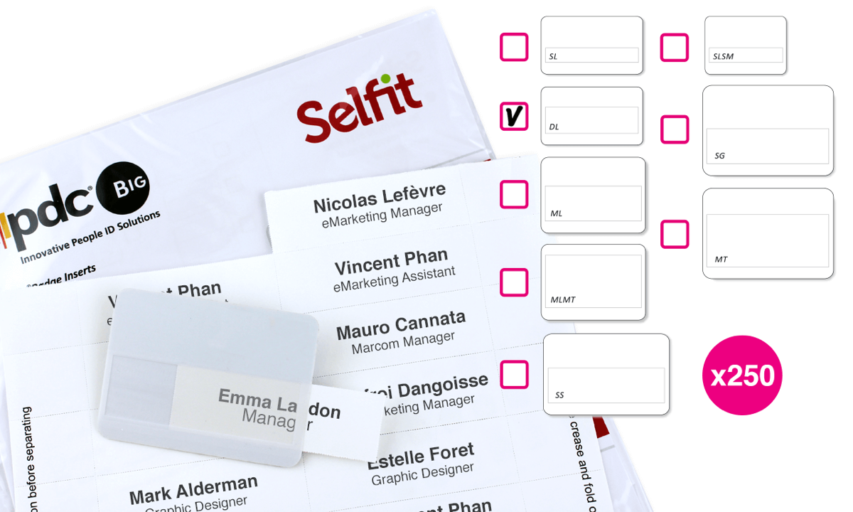 Double line Selfit® Inserts, 70 x 18 mm, White, 250 inserts