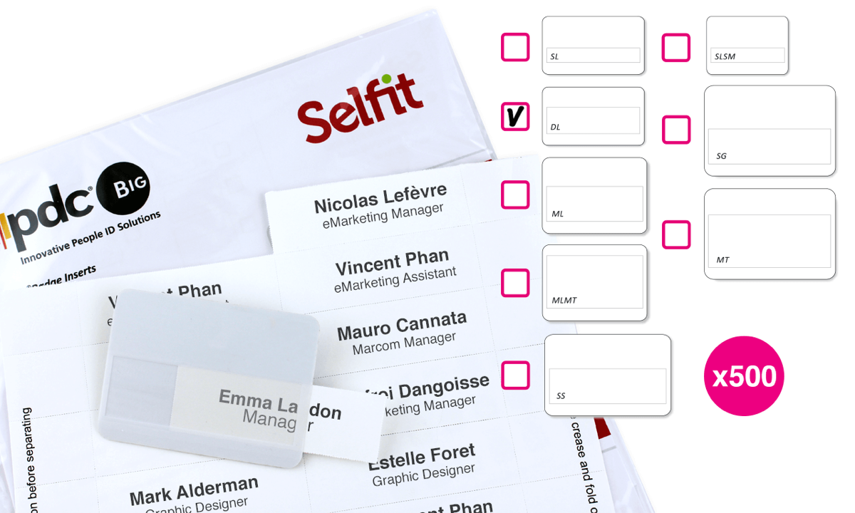 Double line Selfit® Inserts, 70 x 18 mm, White, 500 inserts