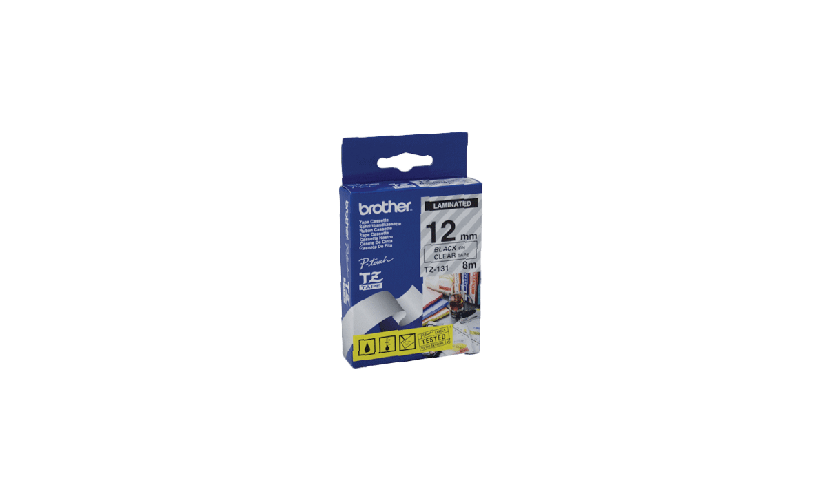 Brother P-touch Tapes, 12 mm, Black On Clear Tape