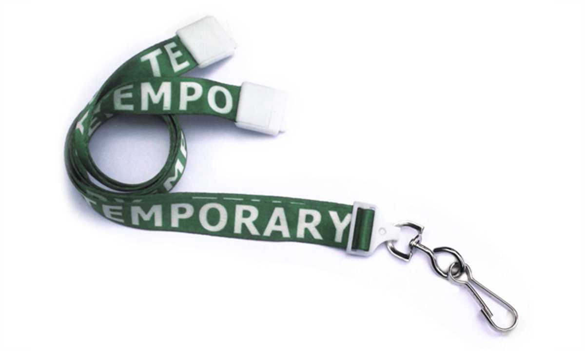 Pre-Printed 15mm Break-Away Satin Lanyards with Swivel Hook "TEMPORARY"