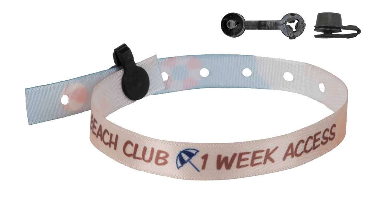 Satin wristbands 10mm "Special camping" with plastic round clip closure, Nice