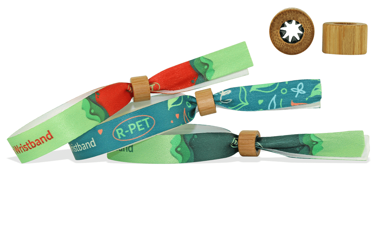 Recycled P.E.T. satin wristbands with bamboo sliding clip closure, Kyoto