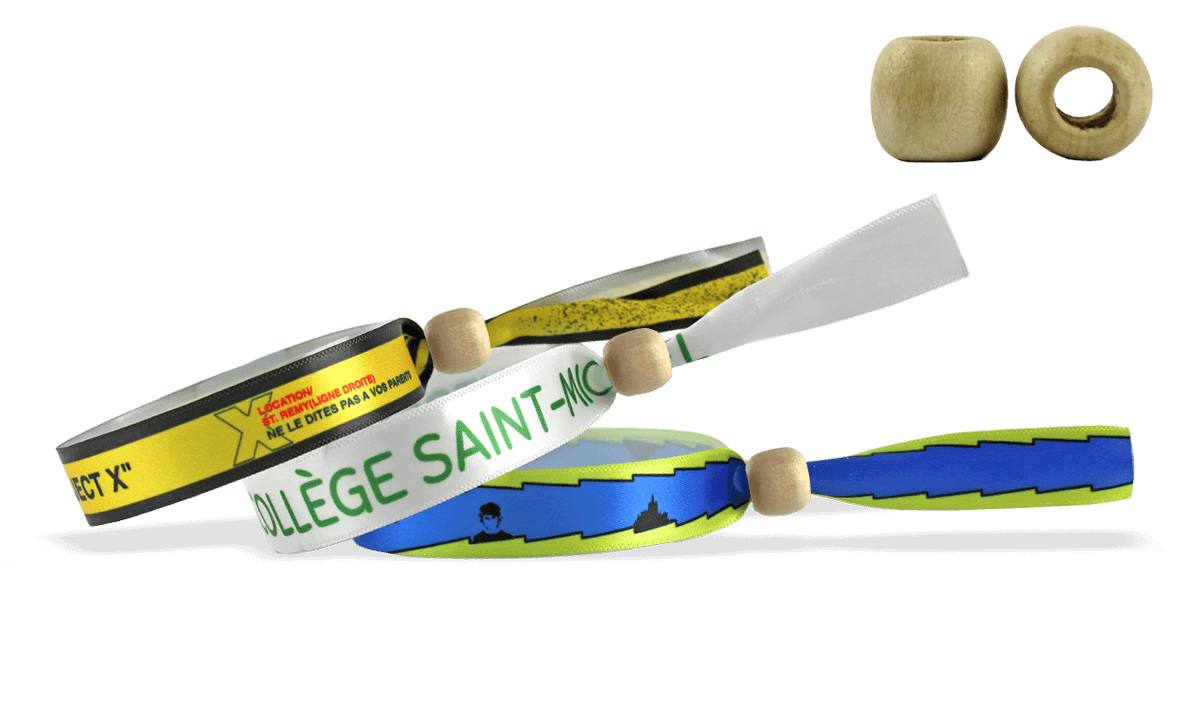 Satin wristbands with reusable wooden closure, Montreal