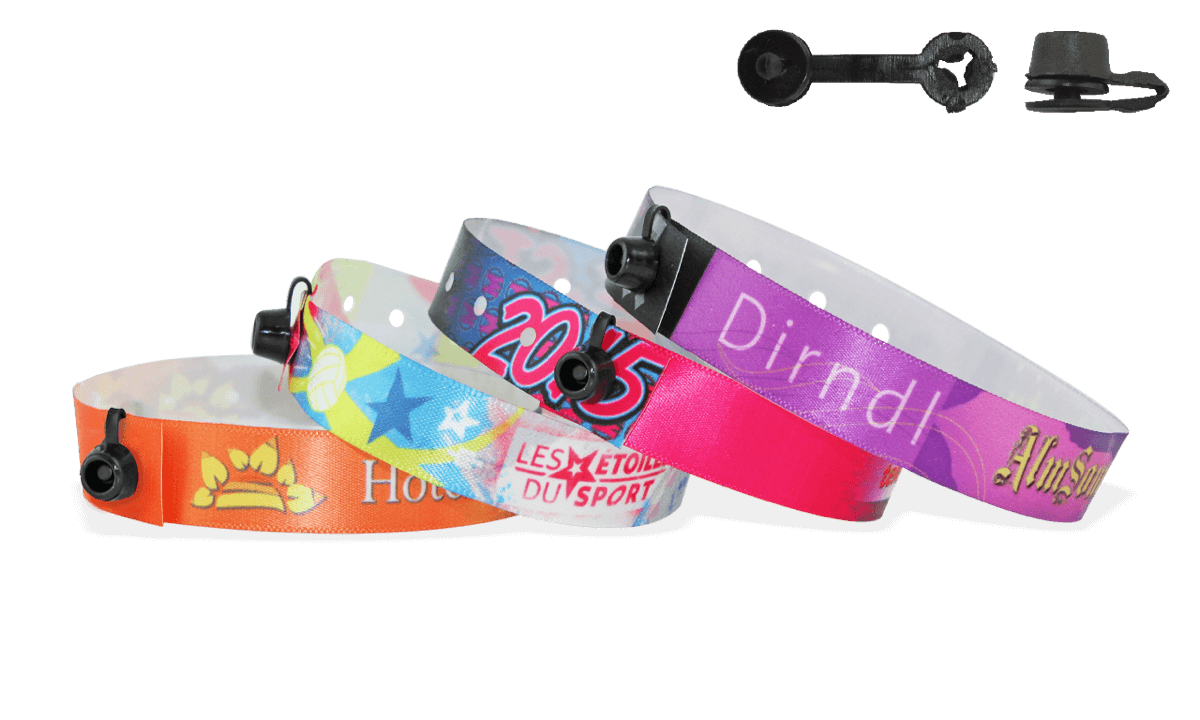 Satin wristbands with plastic round clip closure, Nice