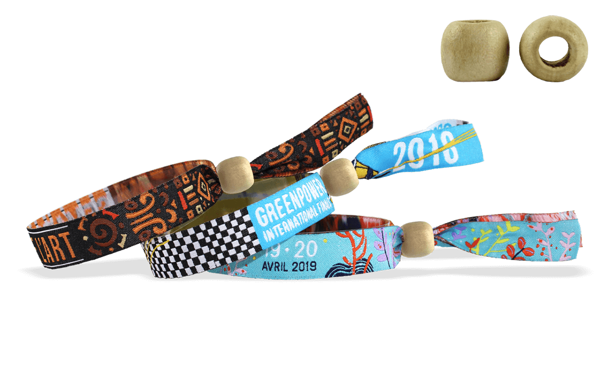 Woven wristbands with reusable wooden closure, Montreal