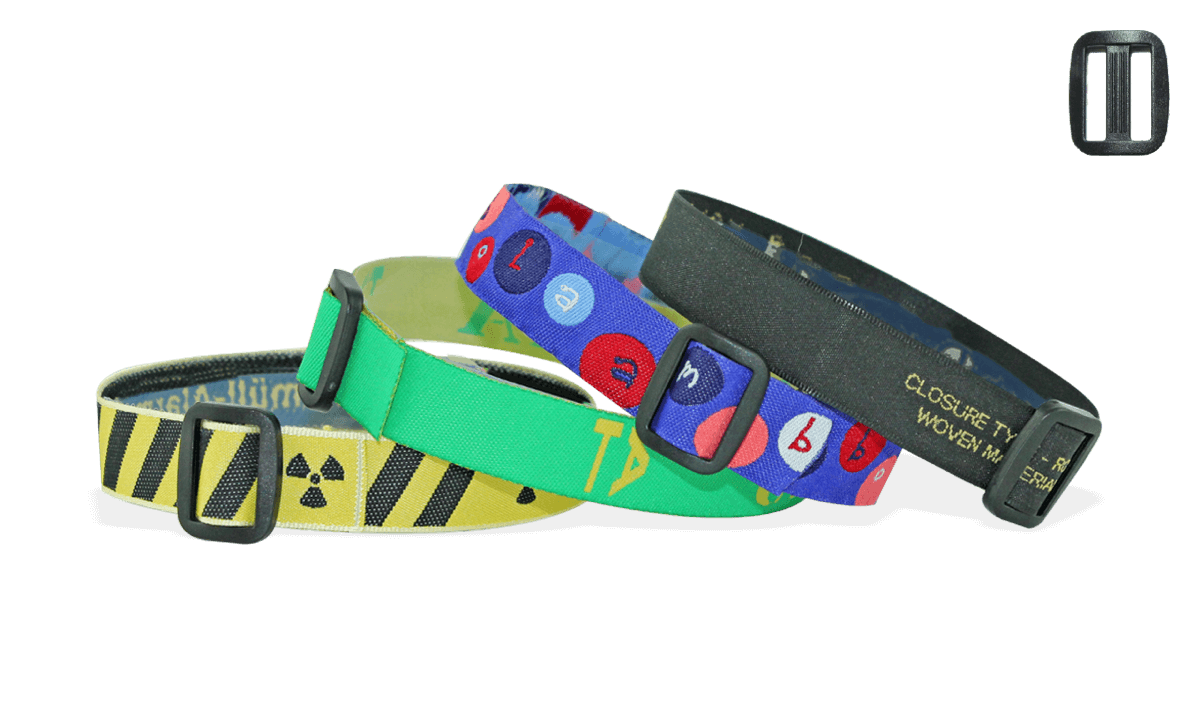 Woven wristbands with reusable plastic closure, Roma