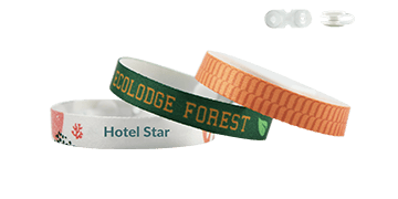 Recycled P. E. T.  satin wristbands 10mm "Special camping" with button clip closure, Zurich