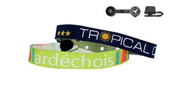 Woven wristbands 10mm "Special camping" with plastic round clip closure, Nice