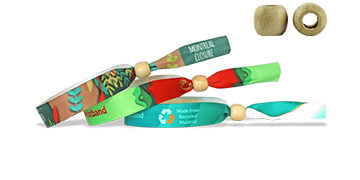 Recycled P. E. T. satin wristbands with reusable wooden closure, Montreal