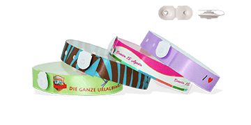 Satin wristbands with vinyl button clip closure, St Tropez